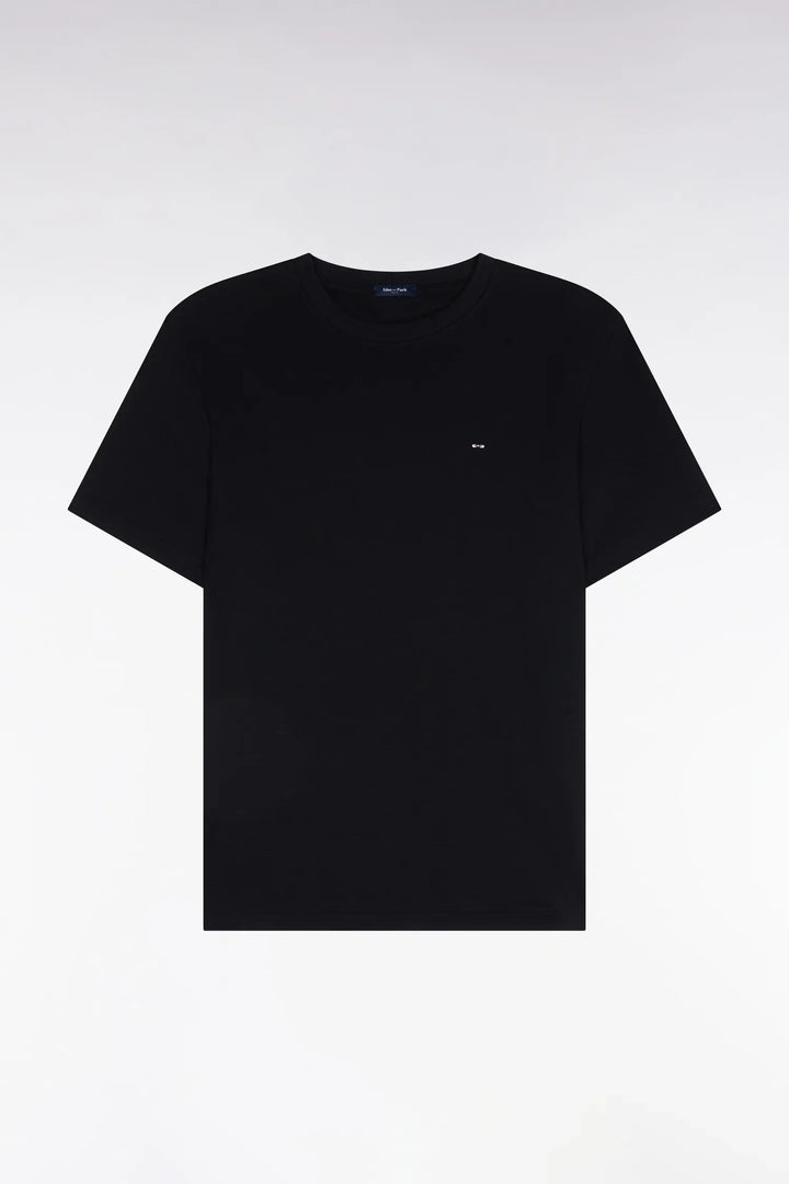 Short-Sleeved Black Cotton Straight-Cut T-Shirt