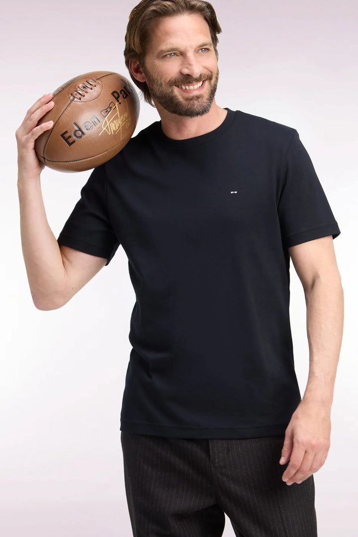 Short-Sleeved Black Cotton Straight-Cut T-Shirt