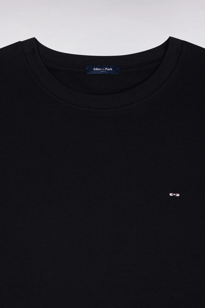 Short-Sleeved Black Cotton Straight-Cut T-Shirt