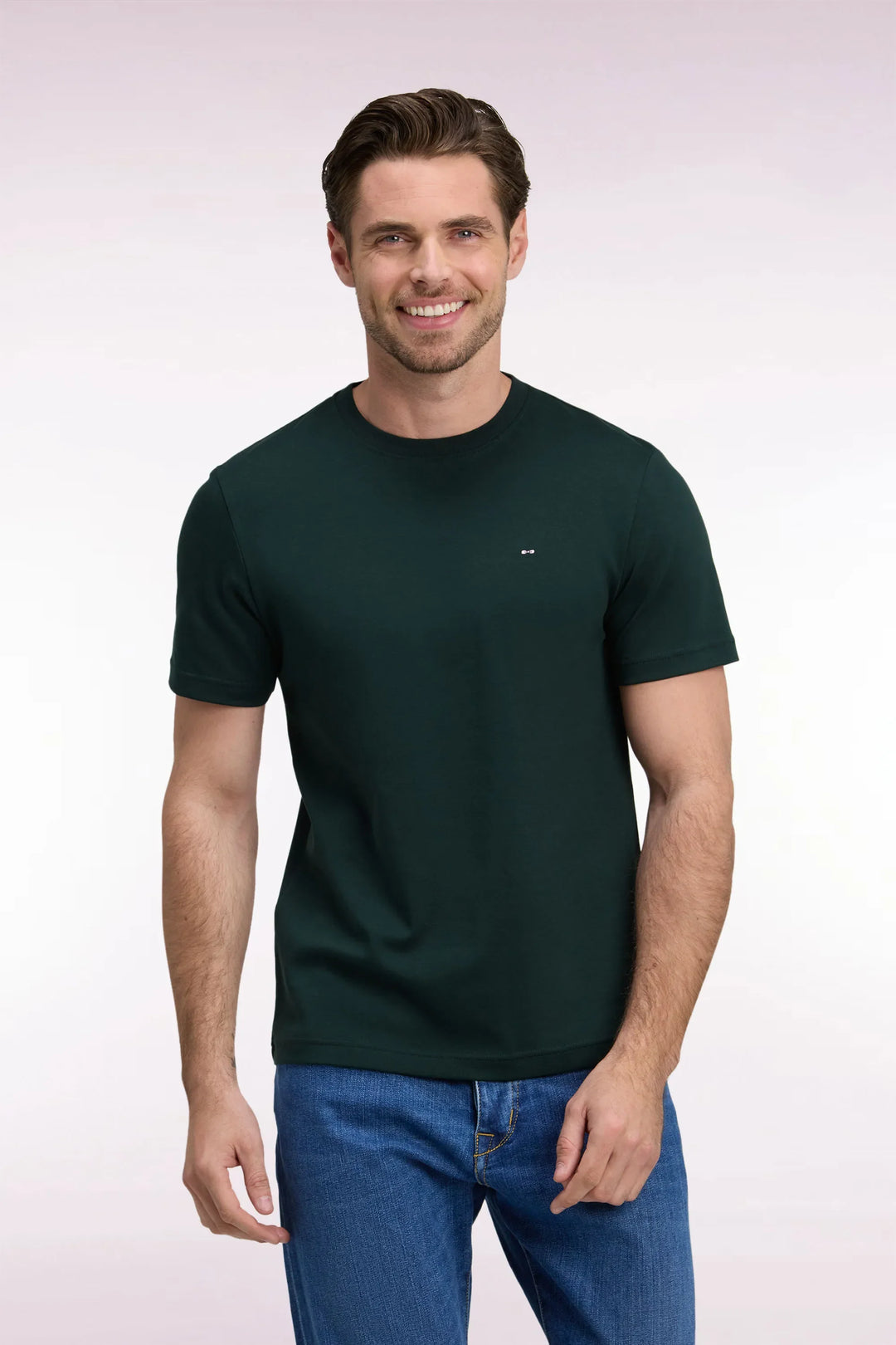 Short-Sleeved T-Shirt in Dark Green Cotton with a Straight Cut