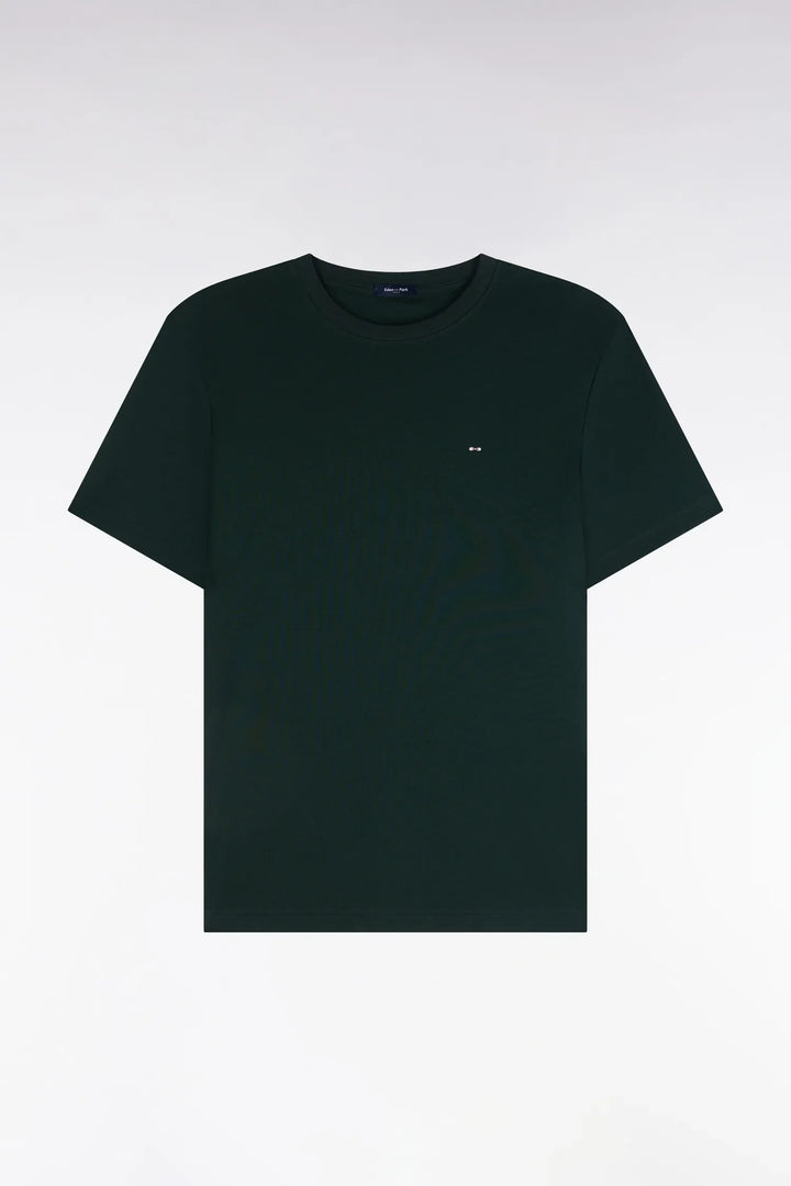 Short-Sleeved T-Shirt in Dark Green Cotton with a Straight Cut