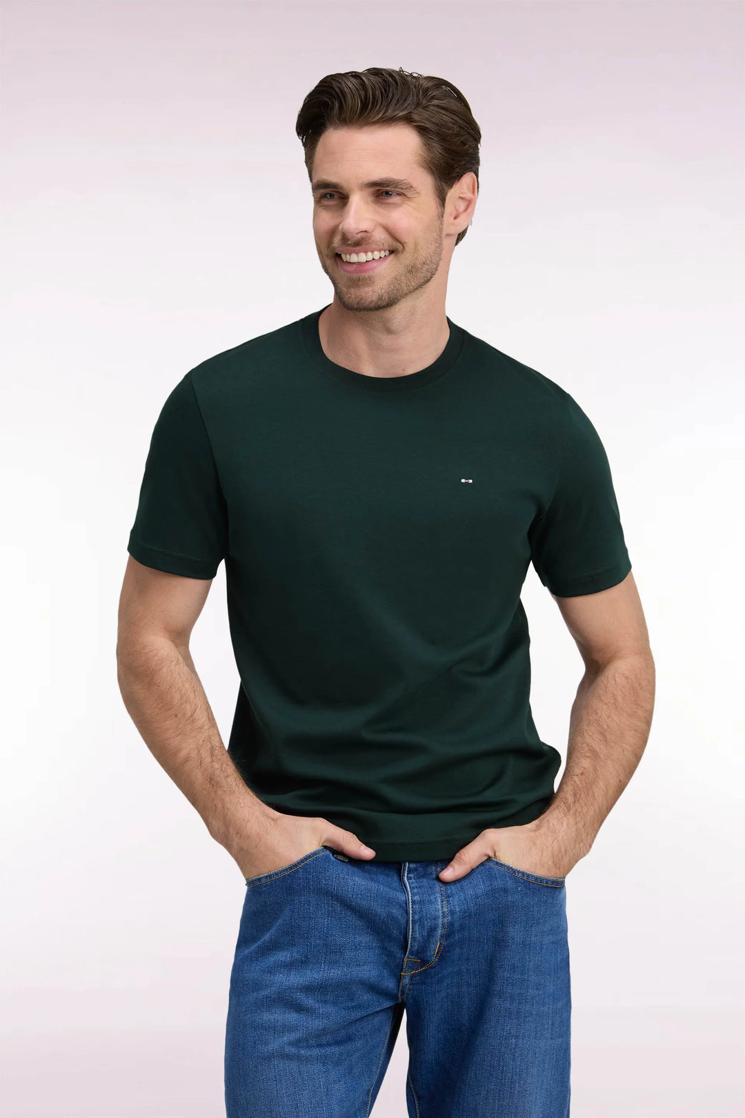 Short-Sleeved T-Shirt in Dark Green Cotton with a Straight Cut