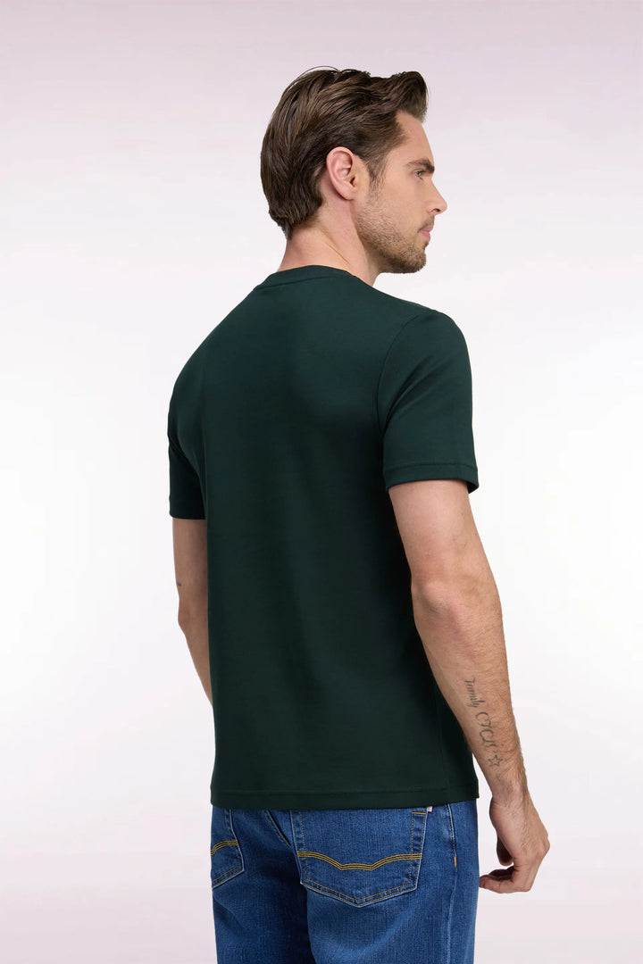 Short-Sleeved T-Shirt in Dark Green Cotton with a Straight Cut