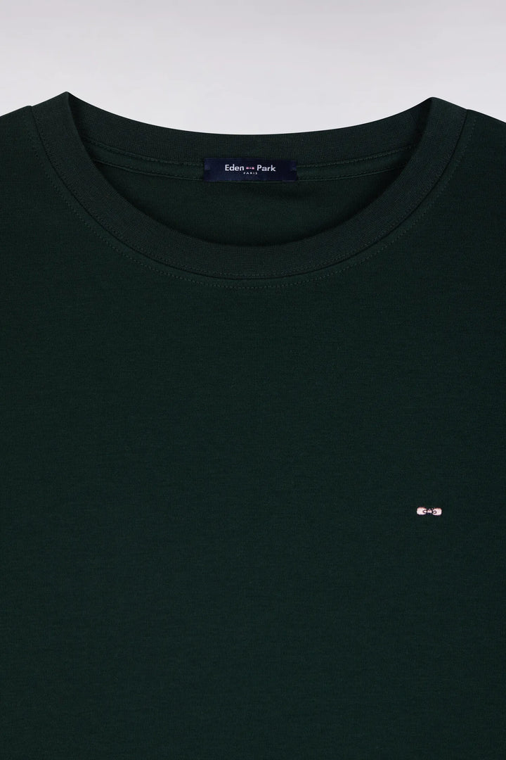 Short-Sleeved T-Shirt in Dark Green Cotton with a Straight Cut