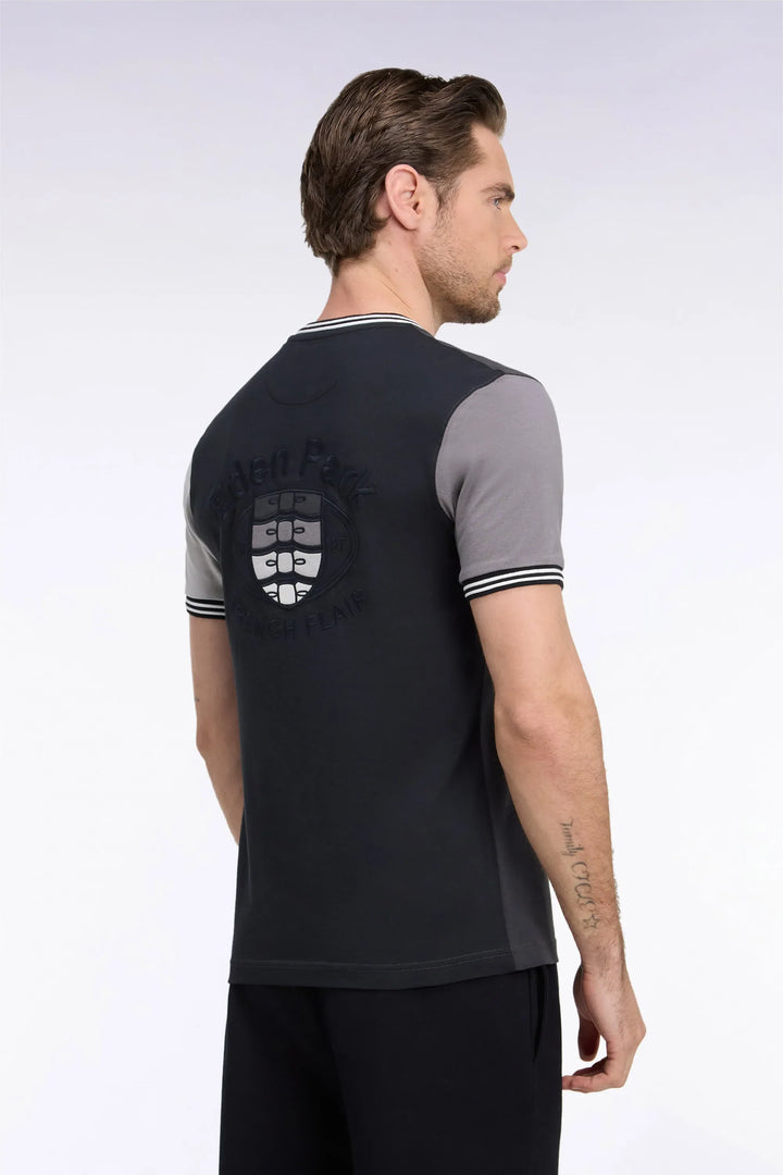 Two-Tone Grey Straight-Cut Short-Sleeved T-Shirt