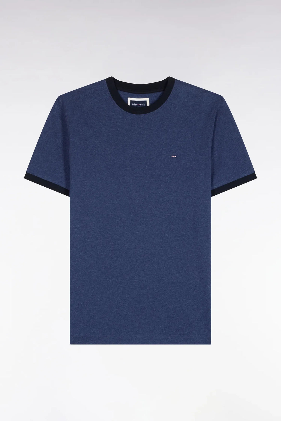 Short-Sleeved Short-Sleeved Cotton T-Shirt in Navy Navy Ribbing with Straight Cut