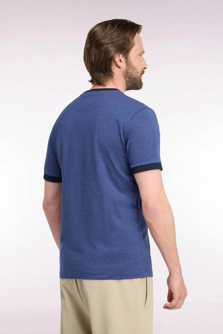 Short-Sleeved Short-Sleeved Cotton T-Shirt in Navy Navy Ribbing with Straight Cut