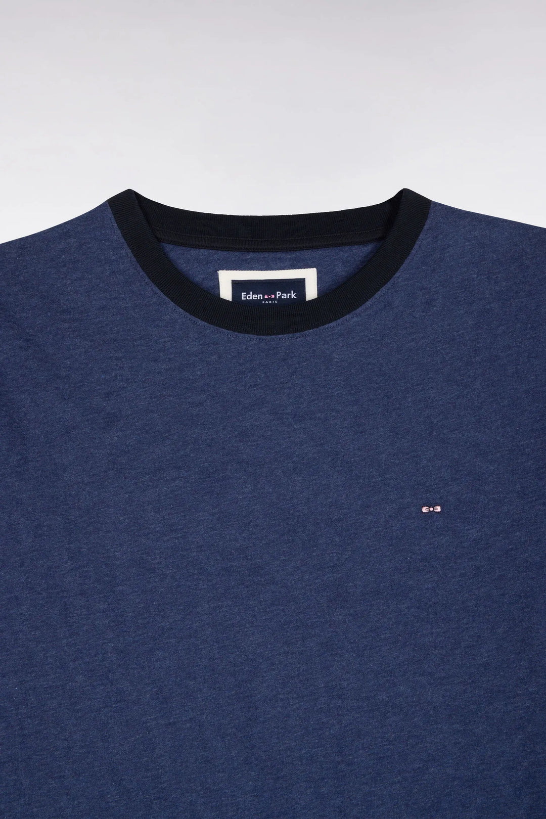Short-Sleeved Short-Sleeved Cotton T-Shirt in Navy Navy Ribbing with Straight Cut