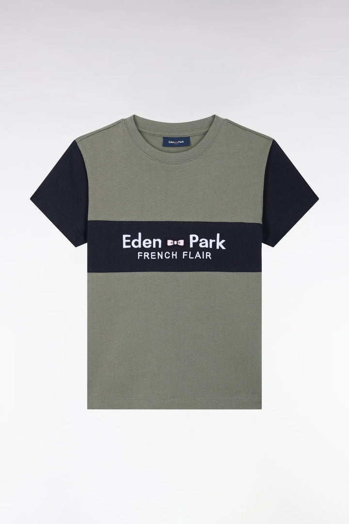 Short-Sleeved Khaki Cotton Straight-Cut T-Shirt