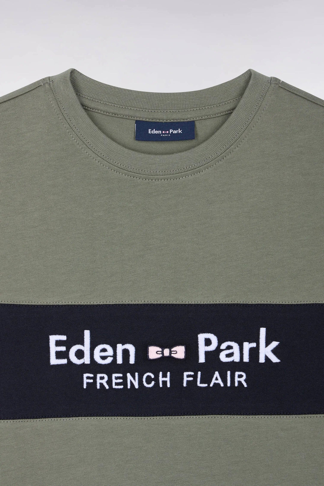 Short-Sleeved Khaki Cotton Straight-Cut T-Shirt