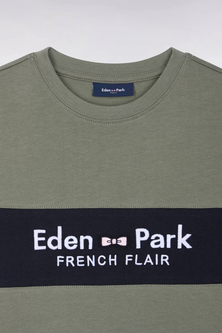 Short-Sleeved Khaki Cotton Straight-Cut T-Shirt