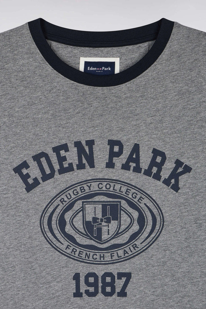 Short-Sleeved T-Shirt in Navy And Grey Cotton with Straight Cut