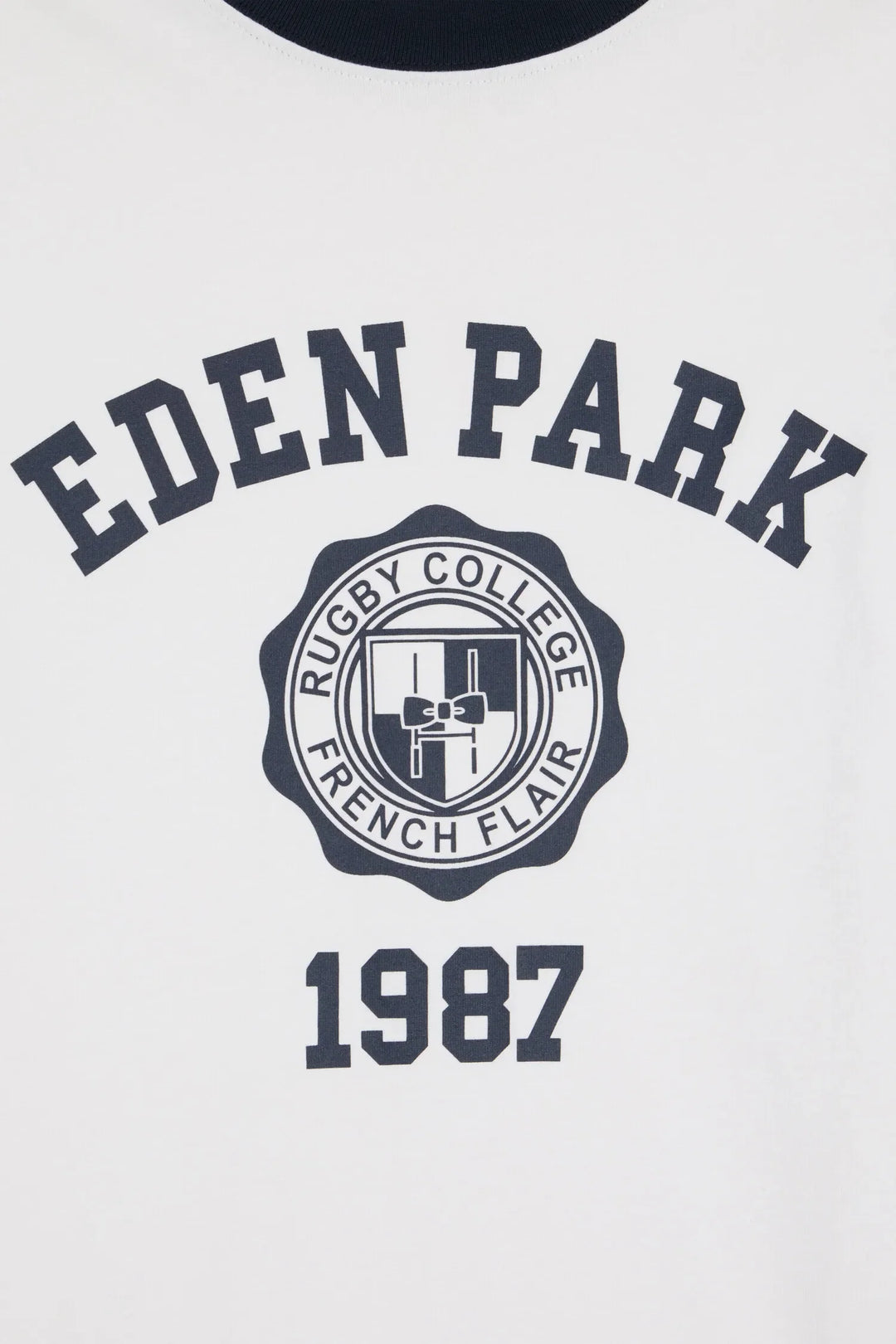 Two-Tone Short-Sleeved T-Shirt in Ecru Screen-Printed Cotton with a Straight Cut