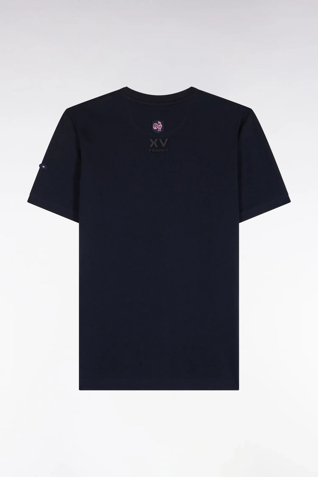 Short-Sleeved Navy Cotton T-Shirt with XV De France Screen Print Straight Cut