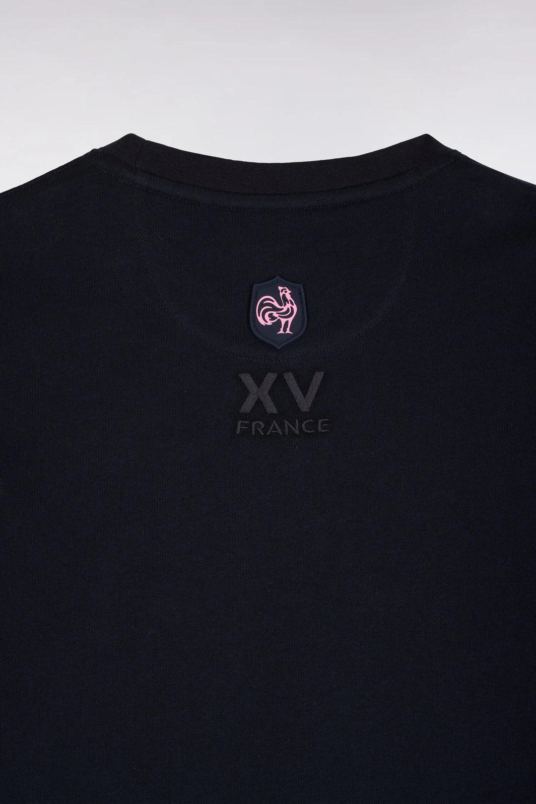 Short-Sleeved Navy Cotton T-Shirt with XV De France Screen Print Straight Cut