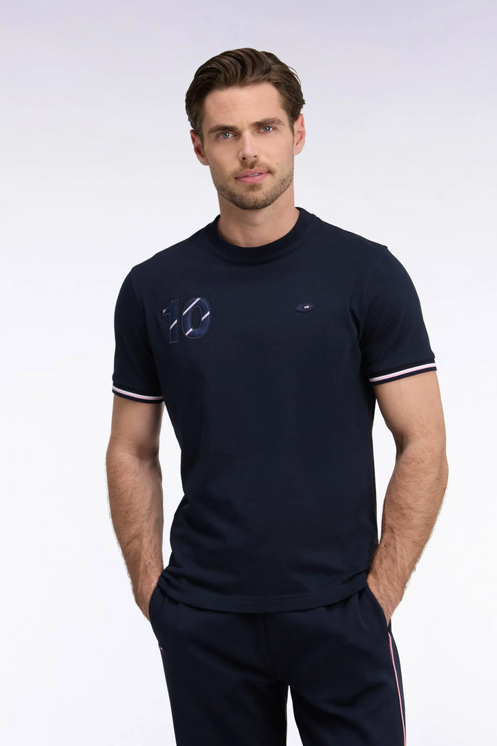 Short-Sleeved Navy T-Shirt XV De France Straight Cut