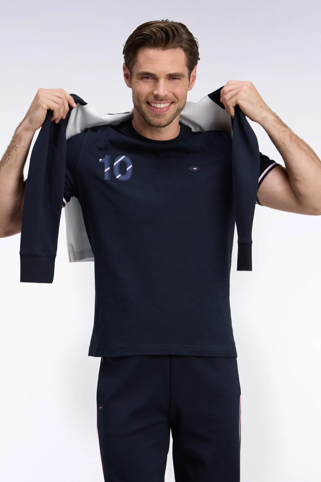 Short-Sleeved Navy T-Shirt XV De France Straight Cut