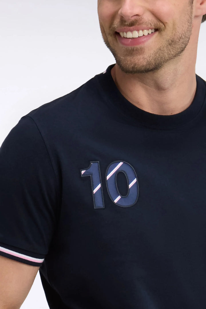 Short-Sleeved Navy T-Shirt XV De France Straight Cut