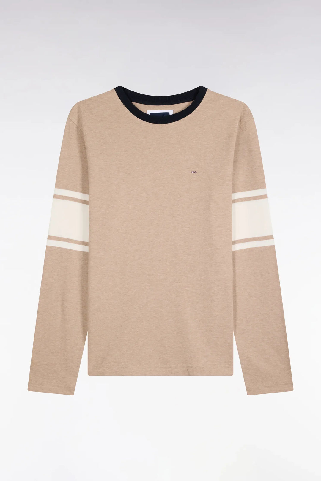 Straight-Cut Beige Combed Cotton Long-Sleeved T-Shirt