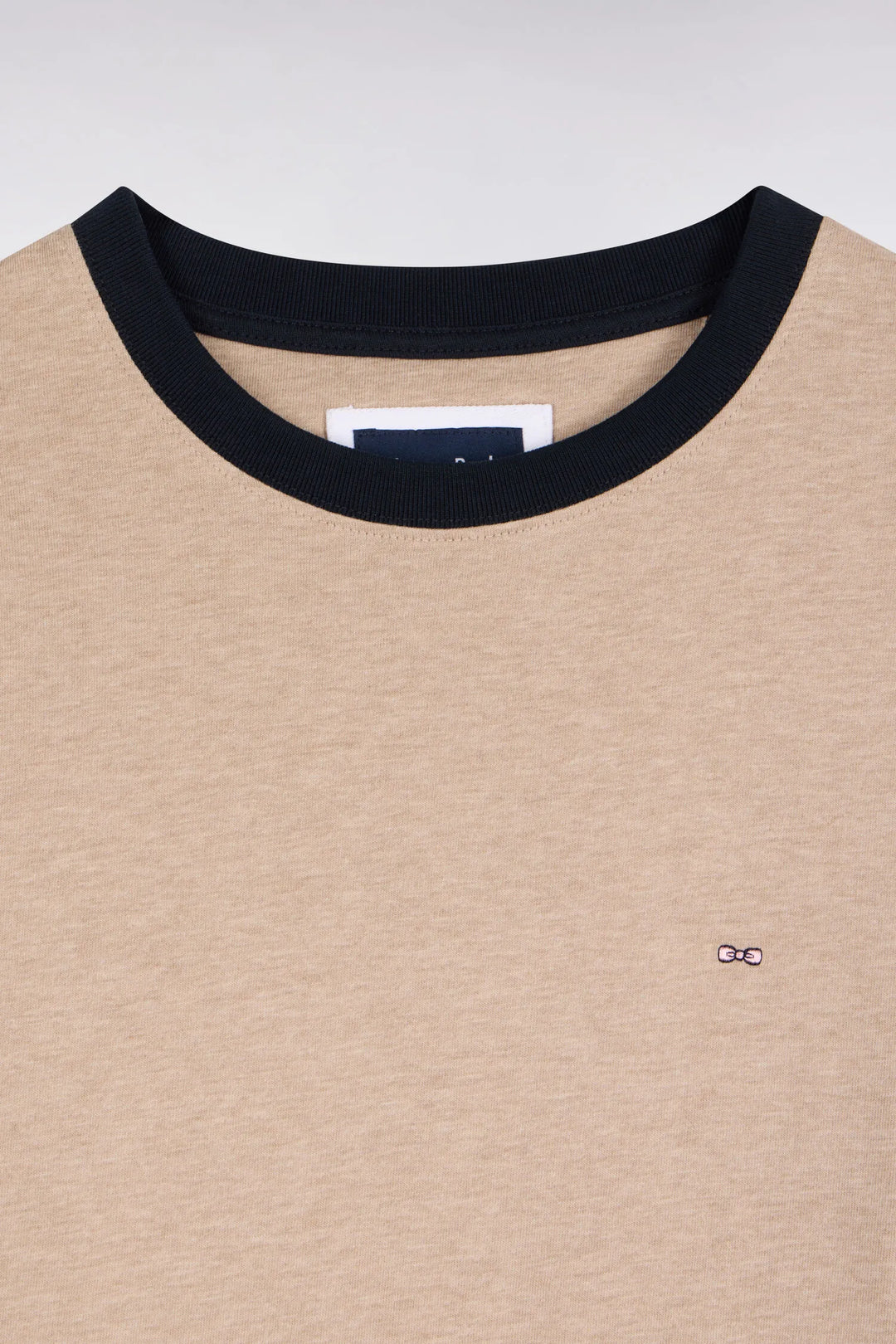 Straight-Cut Beige Combed Cotton Long-Sleeved T-Shirt