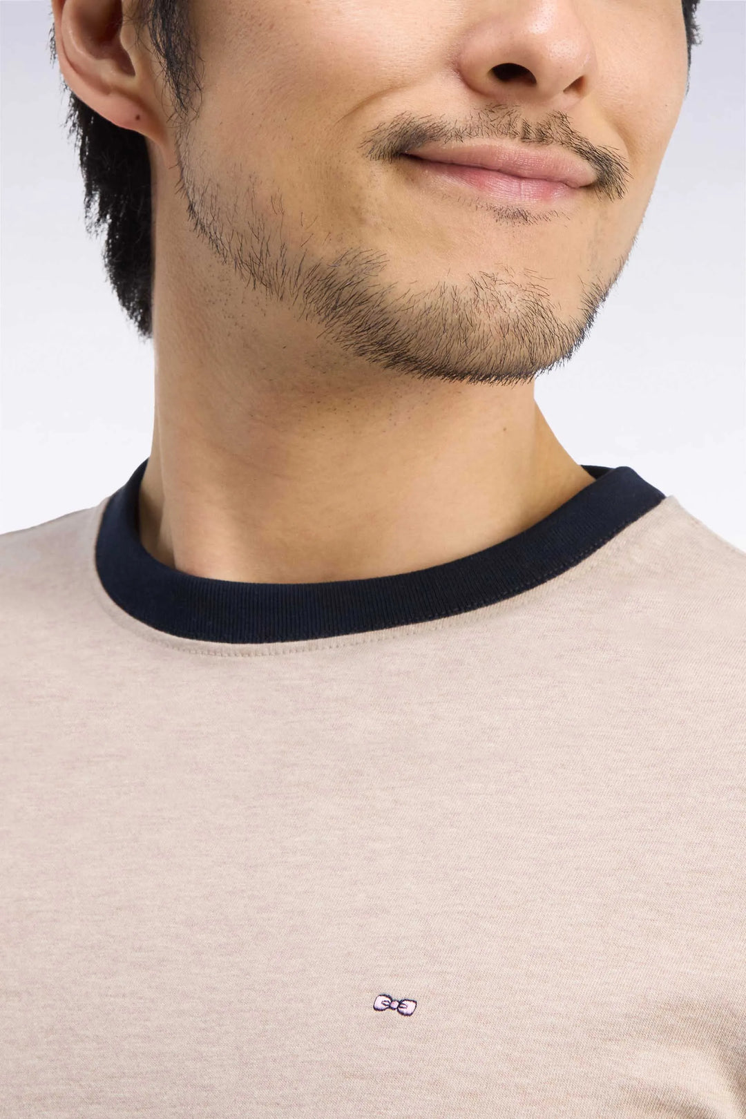 Straight-Cut Beige Combed Cotton Long-Sleeved T-Shirt