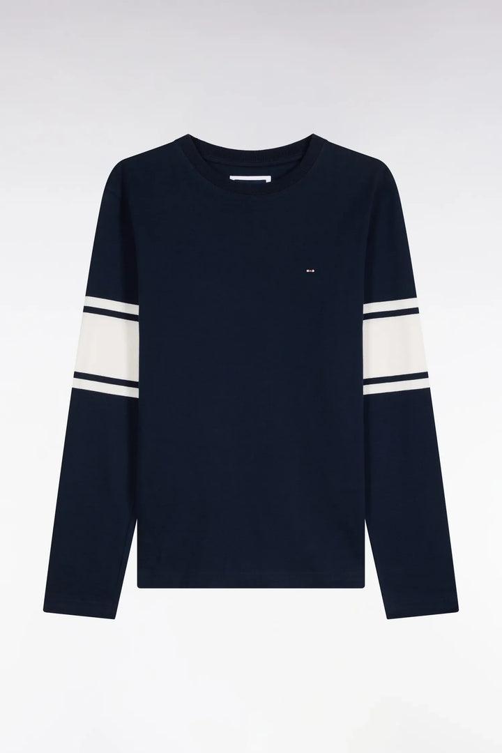 Straight-Cut Navy Combed Cotton Long-Sleeved T-Shirt