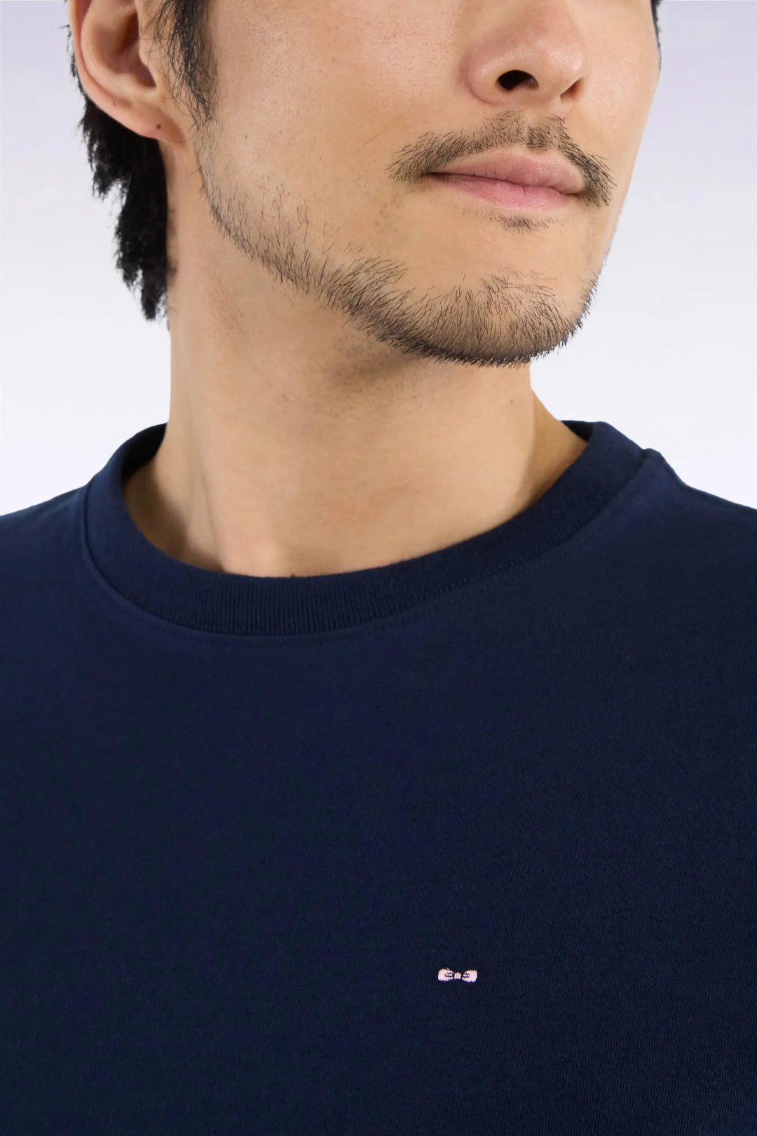 Straight-Cut Navy Combed Cotton Long-Sleeved T-Shirt