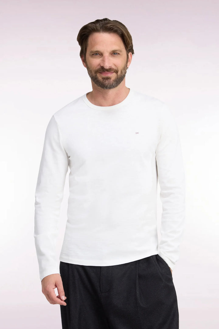 Long-Sleeved Ecru Cotton T-Shirt with Slim Fit