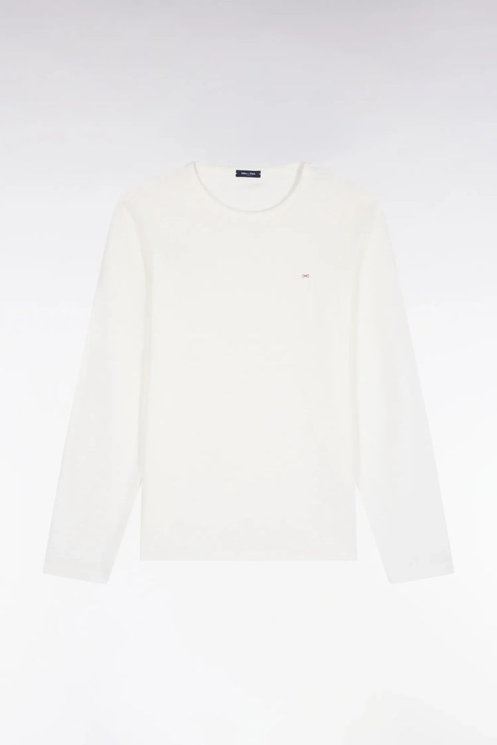 Long-Sleeved Ecru Cotton T-Shirt with Slim Fit