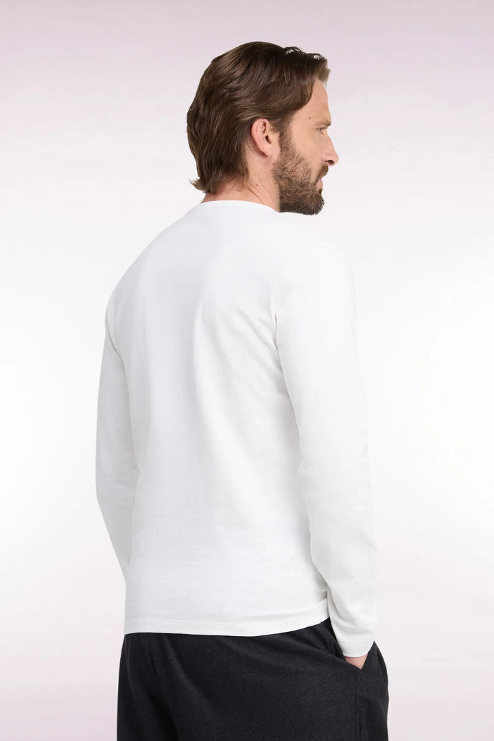 Long-Sleeved Ecru Cotton T-Shirt with Slim Fit