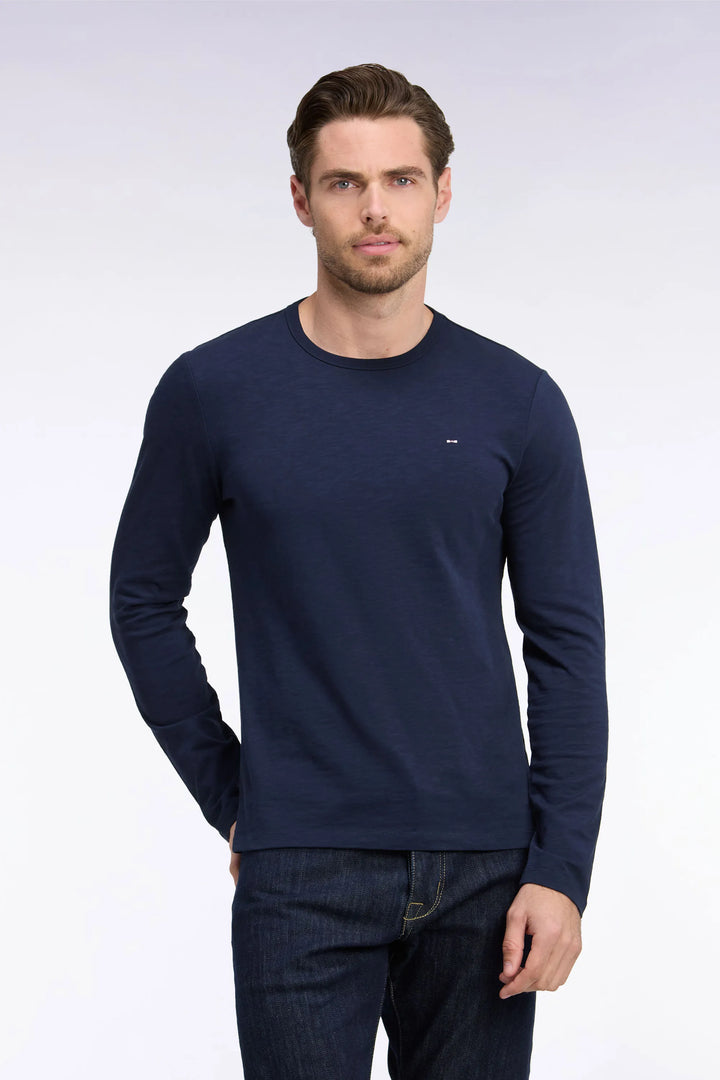 Slim Fit Navy Cotton Long-Sleeved T-Shirt