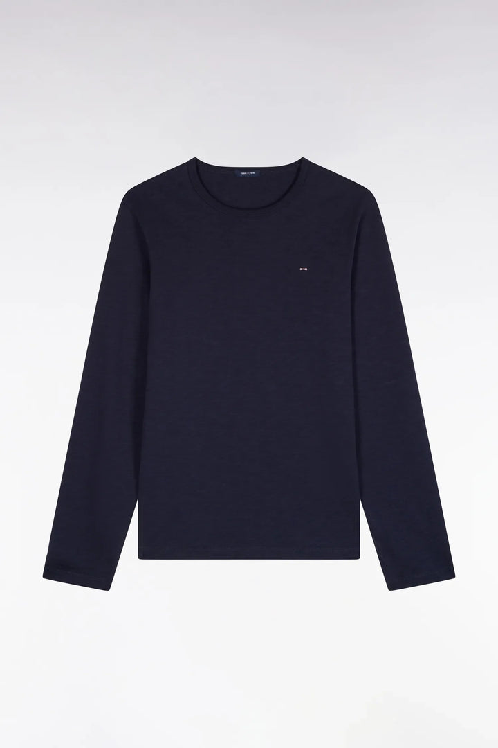 Slim Fit Navy Cotton Long-Sleeved T-Shirt