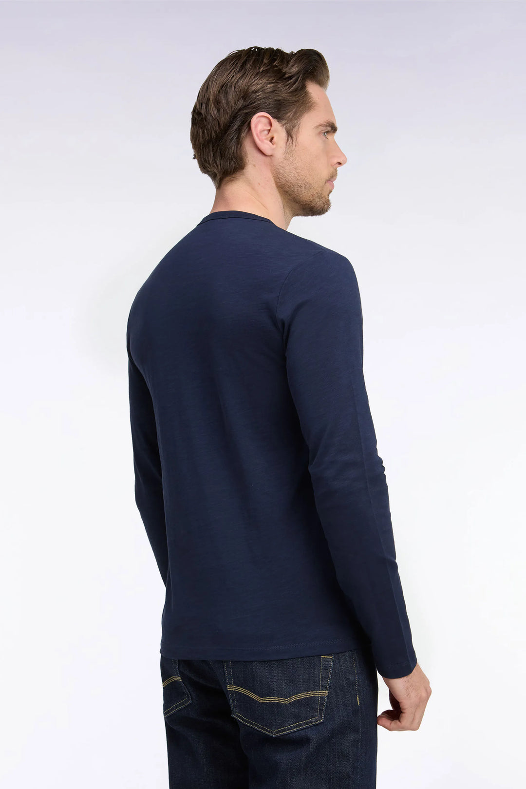 Slim Fit Navy Cotton Long-Sleeved T-Shirt