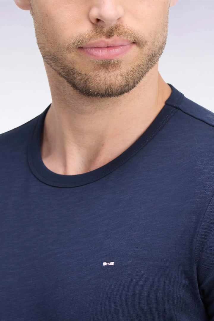 Slim Fit Navy Cotton Long-Sleeved T-Shirt