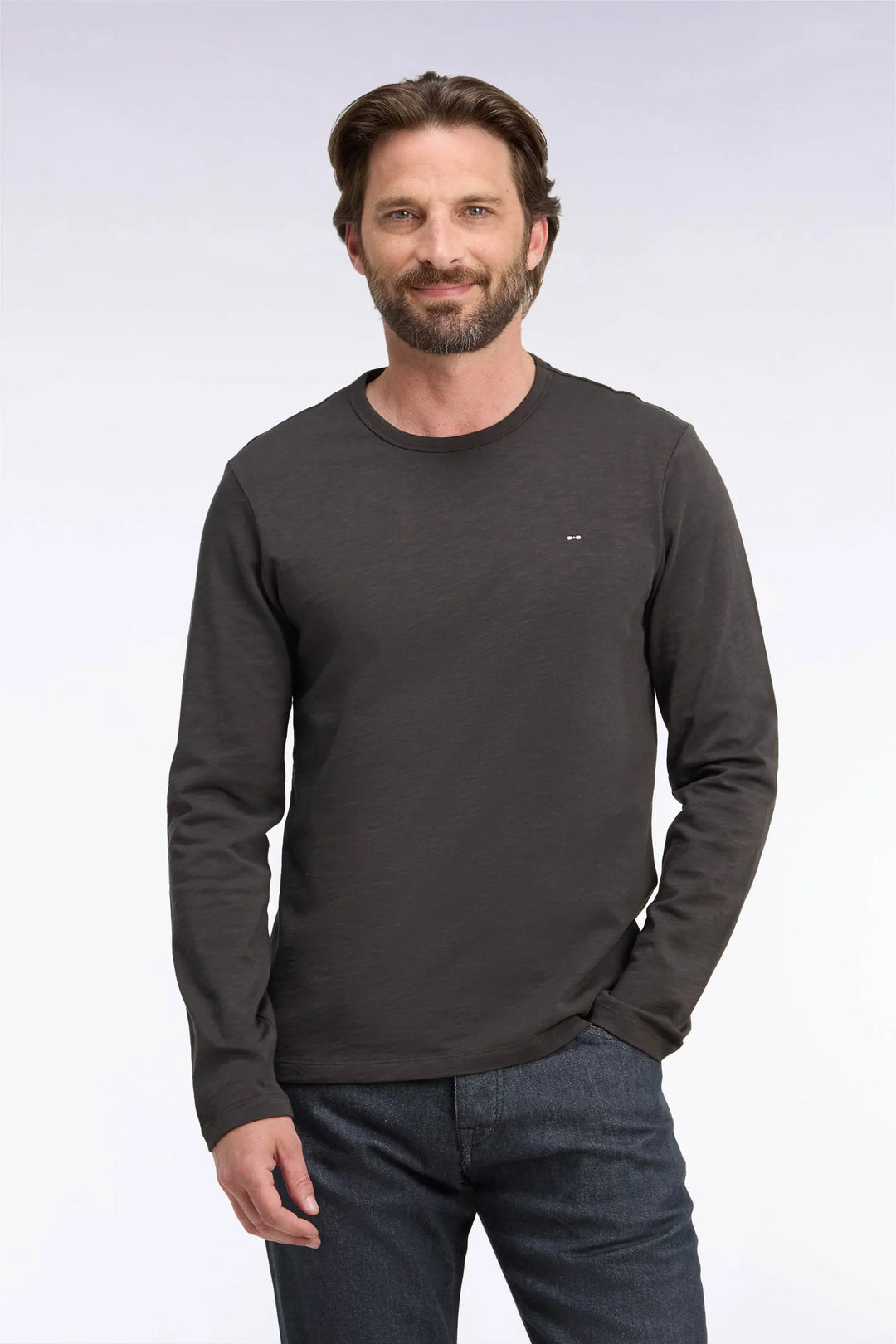 Brown Cotton Long-Sleeved T-Shirt with Slim Fit