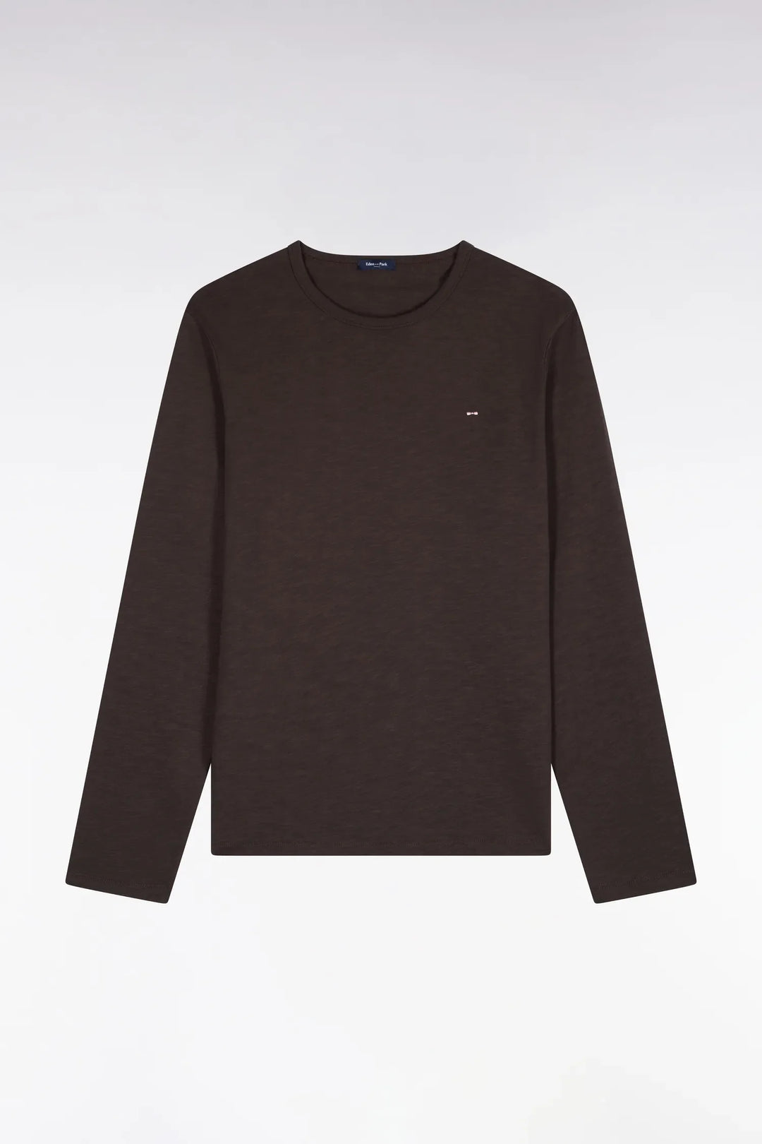 Brown Cotton Long-Sleeved T-Shirt with Slim Fit
