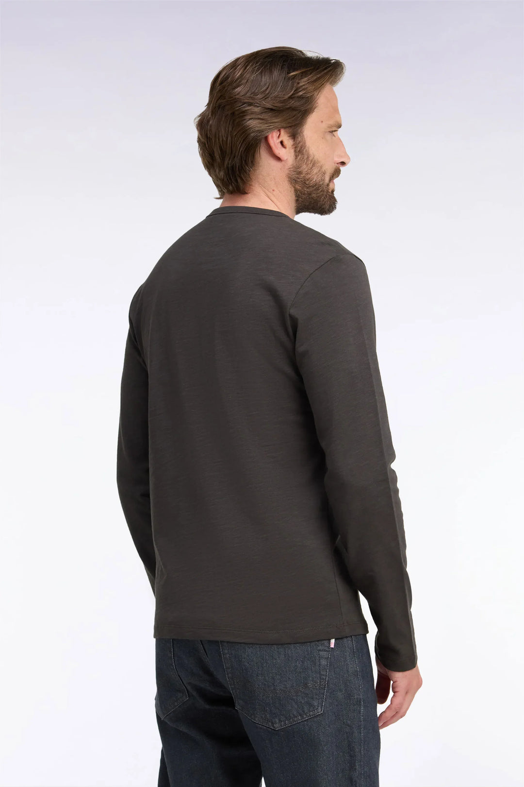 Brown Cotton Long-Sleeved T-Shirt with Slim Fit