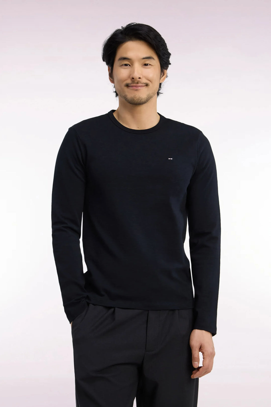 Slim Fit Black Cotton Long-Sleeved T-Shirt