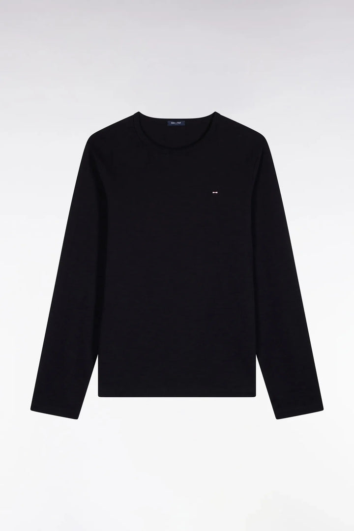 Slim Fit Black Cotton Long-Sleeved T-Shirt