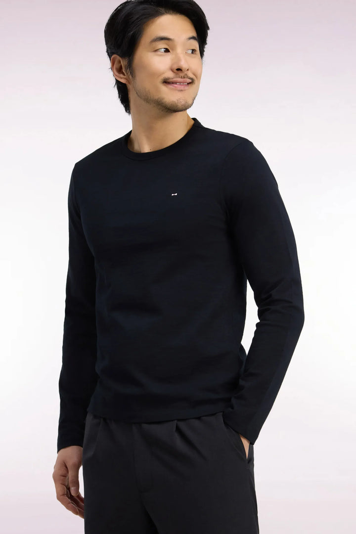 Slim Fit Black Cotton Long-Sleeved T-Shirt