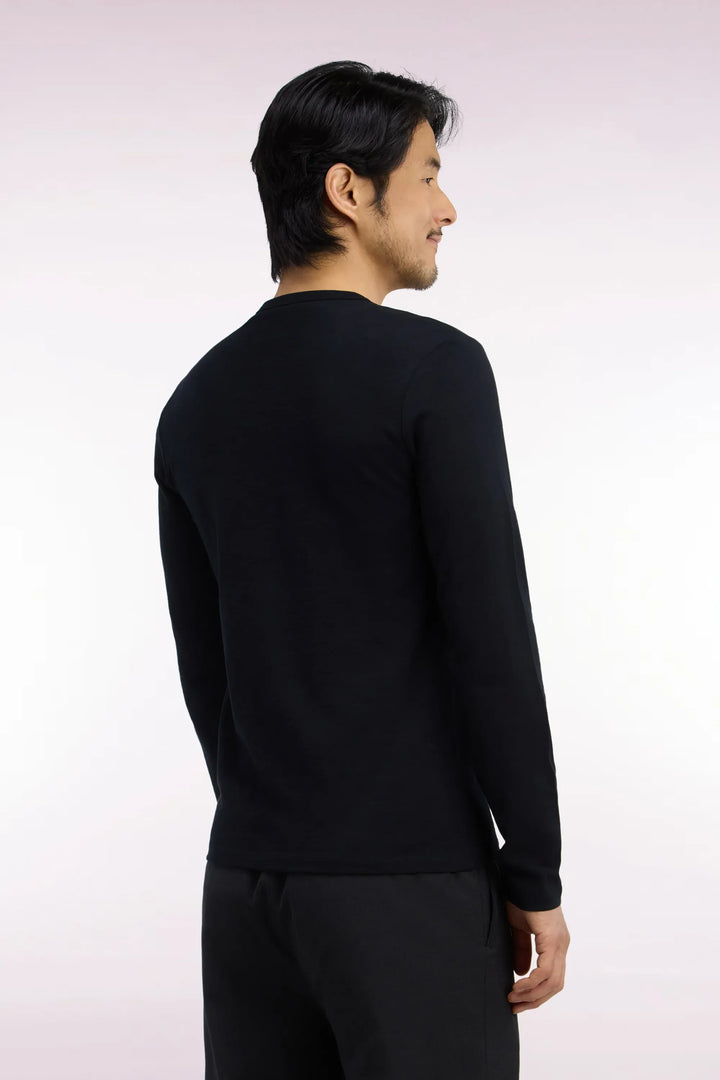 Slim Fit Black Cotton Long-Sleeved T-Shirt