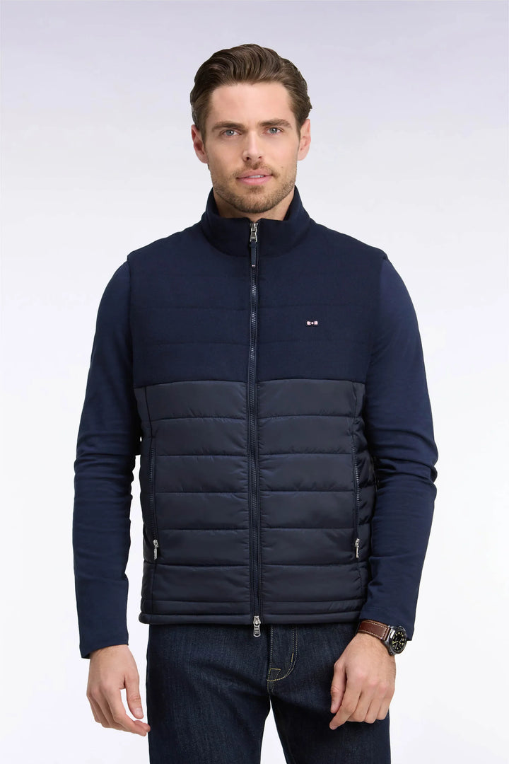 Sleeveless Double-Material Down Jacket in Nylon And Navy Flannel