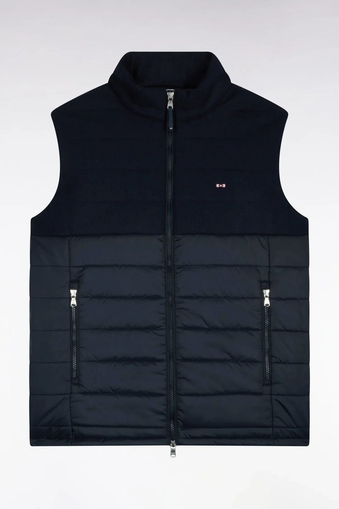 Sleeveless Double-Material Down Jacket in Nylon And Navy Flannel