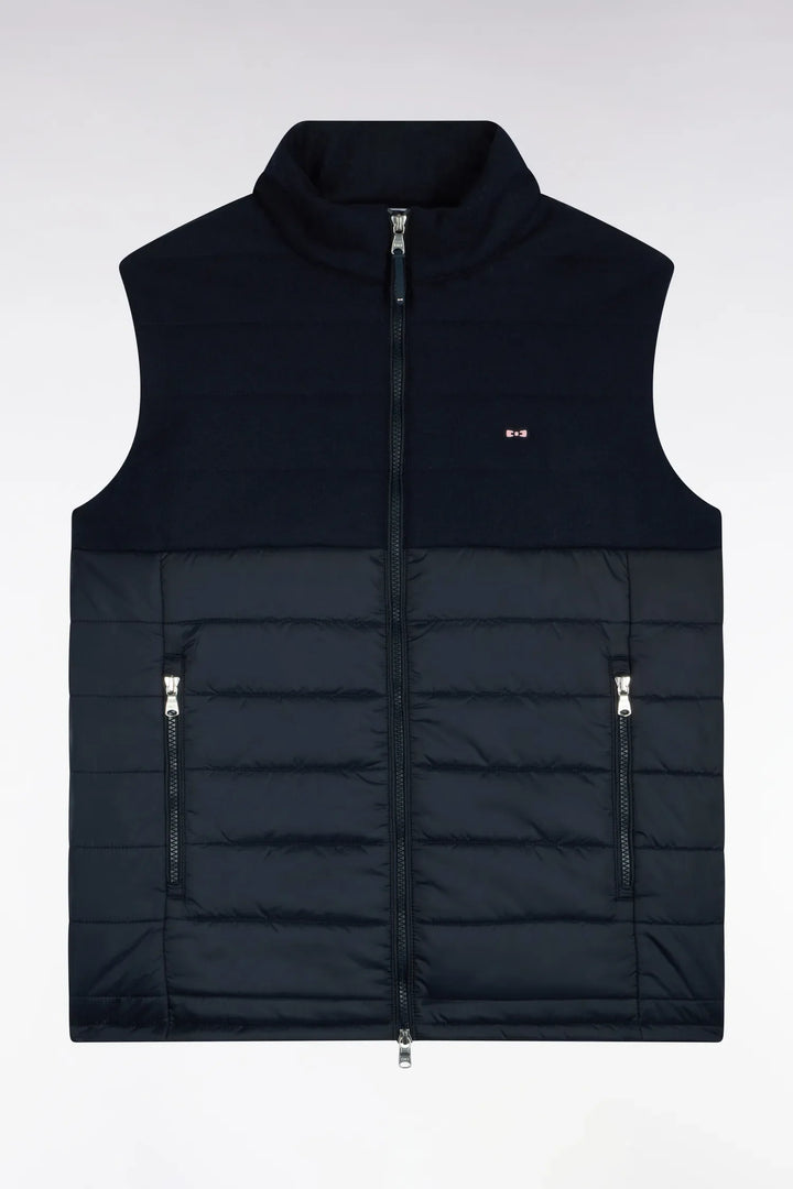 Sleeveless Double-Material Down Jacket in Nylon And Navy Flannel