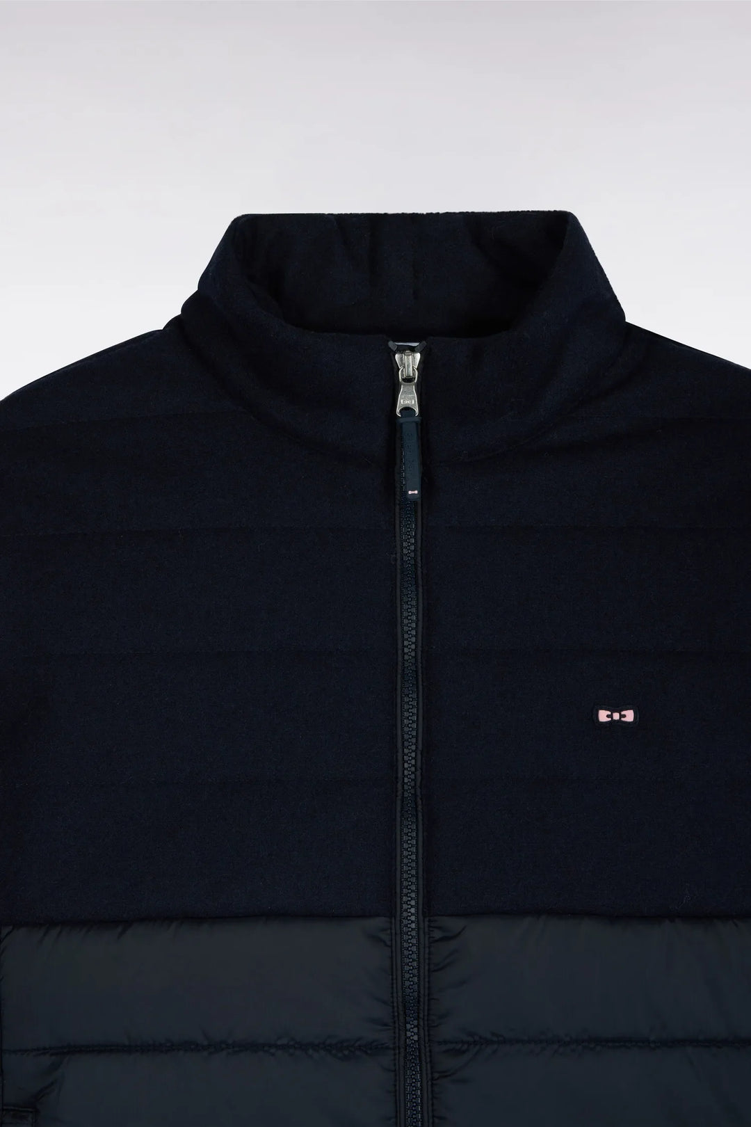 Sleeveless Double-Material Down Jacket in Nylon And Navy Flannel