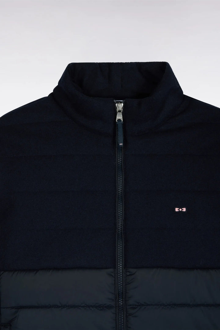 Sleeveless Double-Material Down Jacket in Nylon And Navy Flannel