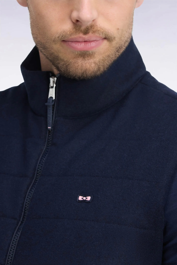 Sleeveless Double-Material Down Jacket in Nylon And Navy Flannel