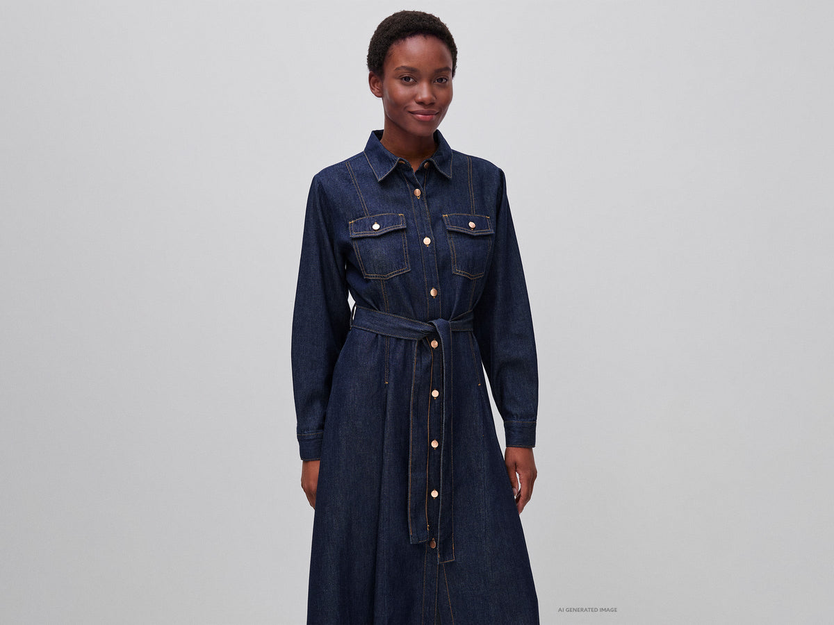 Dress With Belt - Blue
