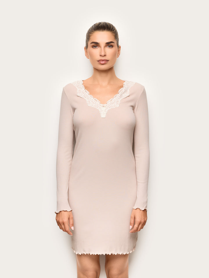 Long-Sleeve Nightshirt - Beige