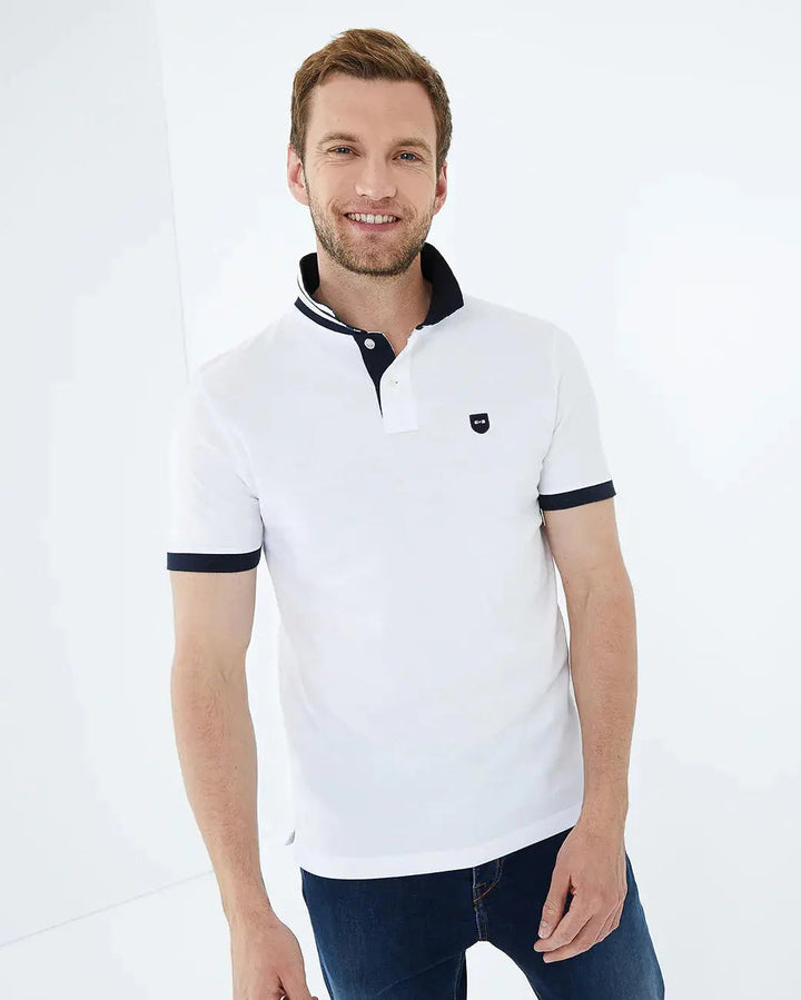 White Short-Sleeved Polo Shirt With Contrasting Detail
